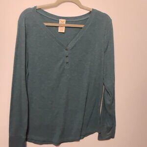 Faded Glory Green Teal 3 Button Long Sleeve Henley Thermal - XXL